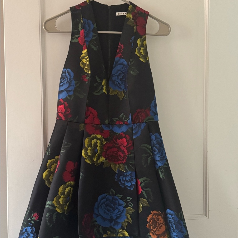 Alice + Olivia Black Dress with Floral Accents